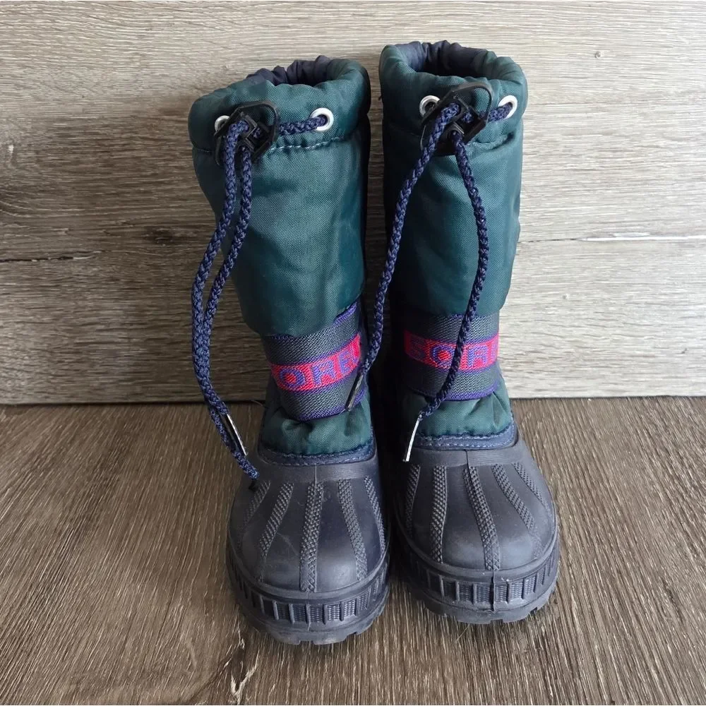 Vintage Sorel Winter Snow Boots - Navy Blue and Green- Size 11 Toddler